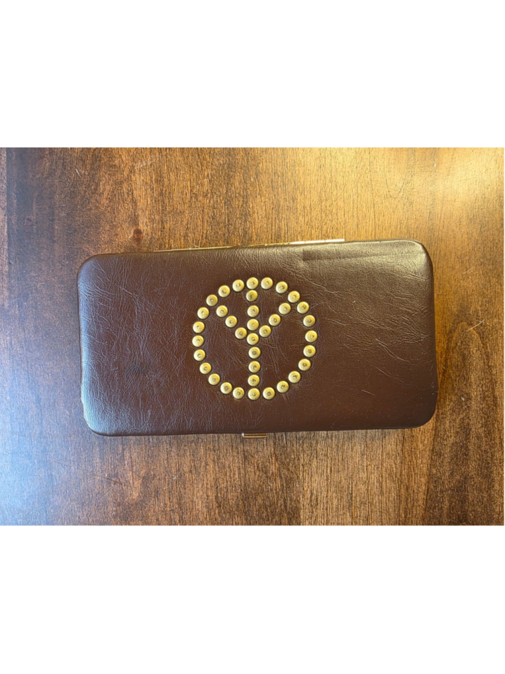 AMC Accessories Gold Studded Peace Sign Wallet/Clutch Snap Closure Hard Case